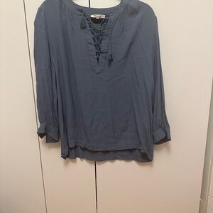 Madewell Slate Blue Lace-Up Blouse
